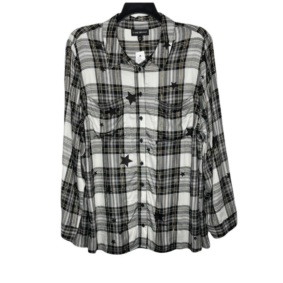 Lane Bryant No-Peek Button-Front Plaid Star Print Top Shirt NWT - Picture 2 of 13